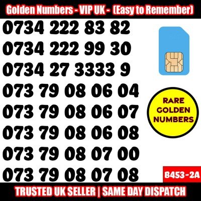 GOLD EASY MOBILE NUMBER MEMORABLE PLATINUM VIP UK PAY AS YOU GO SIM LOT B453-2A