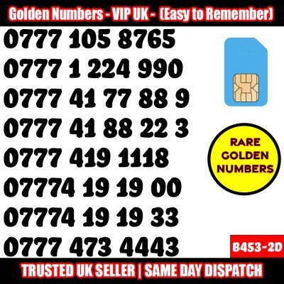 GOLD EASY MOBILE NUMBER MEMORABLE PLATINUM VIP UK PAY AS YOU GO SIM LOT B453-2D