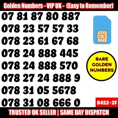 GOLD EASY MOBILE NUMBER MEMORABLE PLATINUM VIP UK PAY AS YOU GO SIM LOT B453-2F