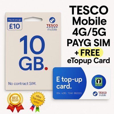 TESCO Mobile 4G/5G UK PAYG Data SIM Card + FREE eTopup Card