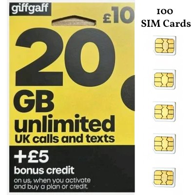 100 x Giffgaff SIMs with £5 Free Credit with Data + Unlimited Calls & Texts 100 x Giffgaff SIMs with £5 Free Credit with Data + Unlimited Calls & Texts
