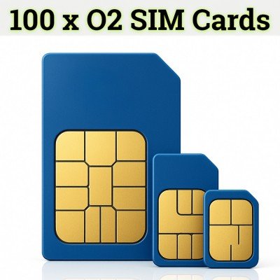 100 x O2 Network Pay As You Go UK Sim Cards