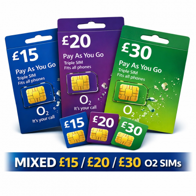 100x O2 SIM Cards - Mixed £15 £20 £30 SIMs - No Automatic £10 Bundle