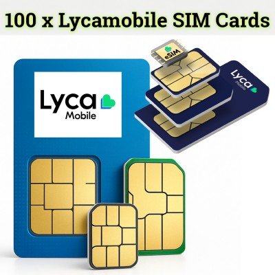 100 x Lycamobile Network Pay As You Go UK Sim Cards