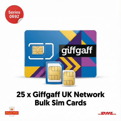25 x Giffgaff UK Network Pay As You Go UK Sim Cards - Series 0692