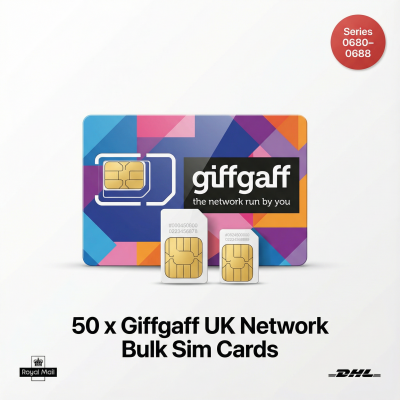 50 x Giffgaff UK Network Bulk Sim Cards (New Series: 0680-0688) 50 x Giffgaff UK Network Bulk Sim Cards (New Series: 0680-0688)