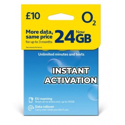 O2 UK PAYG SIM Card £10 Bundle - 24GB + Unlimited Mins & Texts - Instant Activation