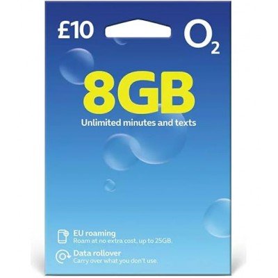 100x O2 SIM Cards - £10 Top Up Auto Bundle - 8GB Data + Unlimited Mins & Texts