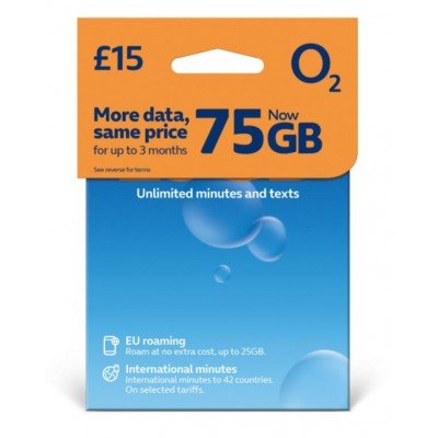 75GB Data + Unlimited UK Minutes & Texts O2 Network PAYG SIM For 30 Days (O2 £15 Bundle)