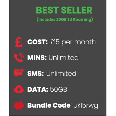 RWG Mobile UK SIM card Pay As You Go - EU ROAMING ACTIVATED