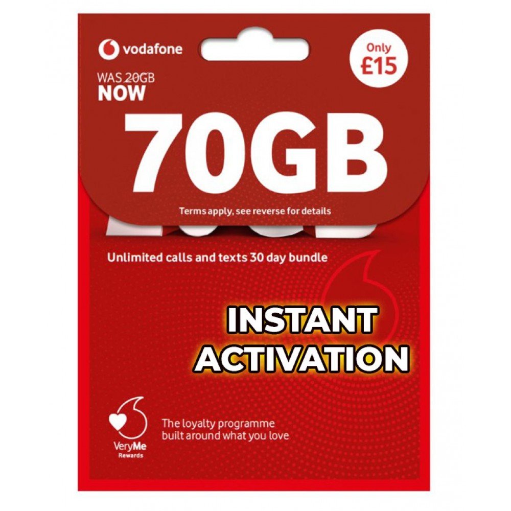 Voda Bundle Code £15 Bundle Vodafone UK with 70gb data, unlimited minutes and texts ...