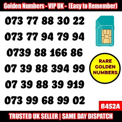 GOLD EASY MOBILE NUMBER MEMORABLE PLATINUM VIP UK PAY AS YOU GO SIM LOT - B452A