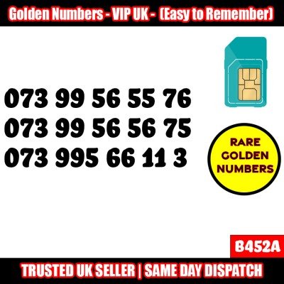 GOLD EASY MOBILE NUMBER MEMORABLE PLATINUM VIP UK PAY AS YOU GO SIM LOT B452A