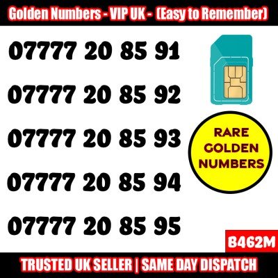 GOLD EASY MOBILE NUMBER MEMORABLE PLATINUM VIP UK PAY AS YOU GO SIM LOT - B462M