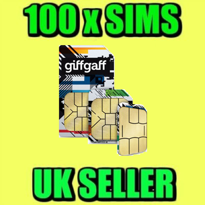 100 x Giffgaff UK Network Pay As You Go UK Sim Cards