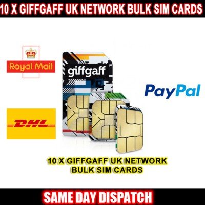 10 x Giffgaff UK Network Bulk Sim Cards