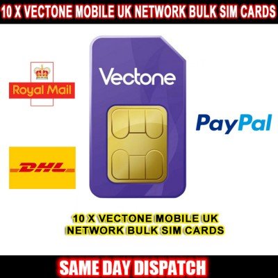 10 x Vectone Mobile UK Network Bulk Sim Cards