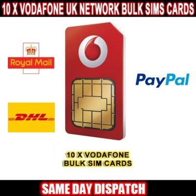 10 x Vodafone UK Network Bulk Sim Cards