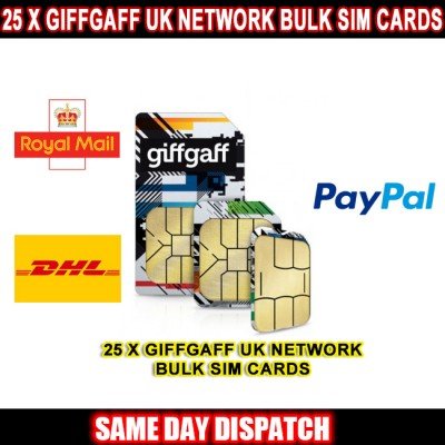 25 x Giffgaff UK Network Bulk Sim Cards