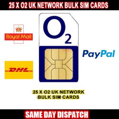 25 x O2 UK Network Bulk Sim Cards