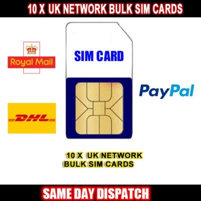 10 x O2 UK Network Bulk Sim Cards