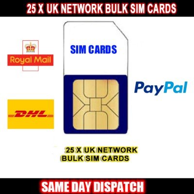 25 x O2 UK Network Bulk Sim Cards