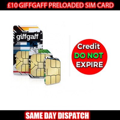 £10 Giffgaff Preloaded UK Network Pay As You Go SIM Card - CREDIT DO NOT EXPIRE